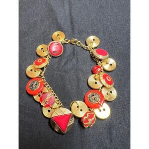 Vintage Button Charm Bracelet: Gold and Red Buttons - 8 Inch‎